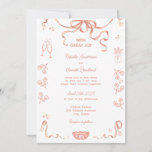 Coquette Vintage Cameo Wedding Invitation (Front)