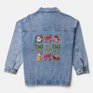 Coquette Vintage Christmas Bows Wreaths and Gifts Denim Jacket