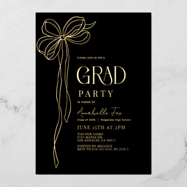 Coquette Vintage Gold Bow Ribbon Graduation Party (Front)