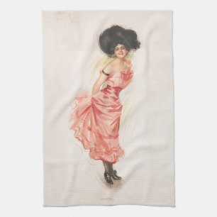 Coquette Vintage Illustration Tea Towel