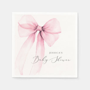 Coquette Watercolor Pink Bow Baby Shower Napkins