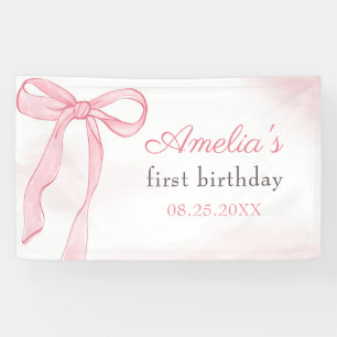 Coquette Watercolor Pink Cute Bow Birthday Banner