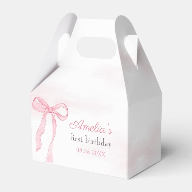 Coquette Watercolor Pink Cute Bow Birthday Favour Box (Front Side)