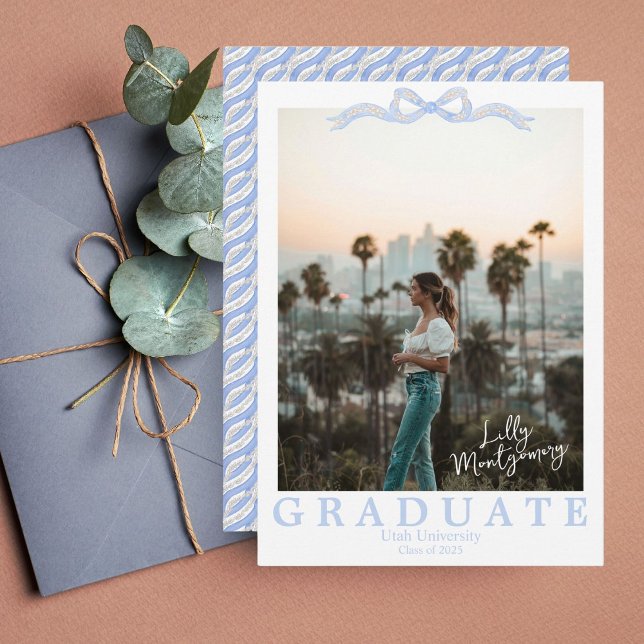 Coquette Wedgwood Photo Graduation Announcement (Creator Uploaded)