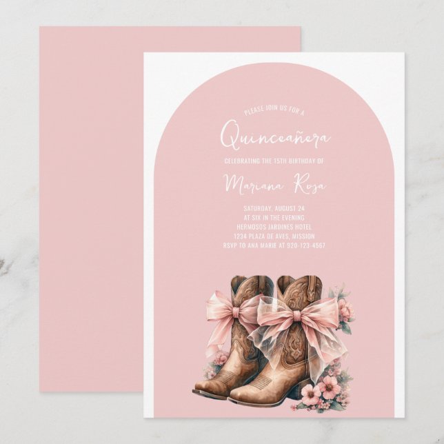 Coquette Western Boots Quinceanera Birthday Invitation (Front/Back)