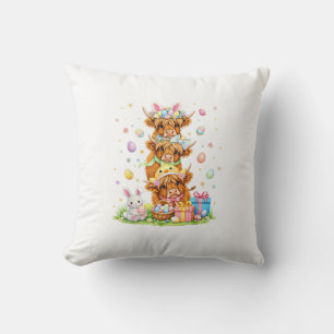 Coquette Western Highland Cow Easter Eggs Cute Bun Cushion