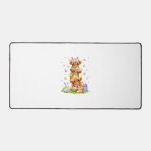 Coquette Western Highland Cow Easter Eggs Cute Bun Desk Mat