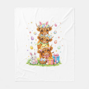 Coquette Western Highland Cow Easter Eggs Cute Bun Fleece Blanket