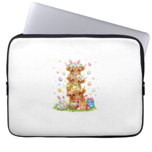 Coquette Western Highland Cow Easter Eggs Cute Bun Laptop Sleeve