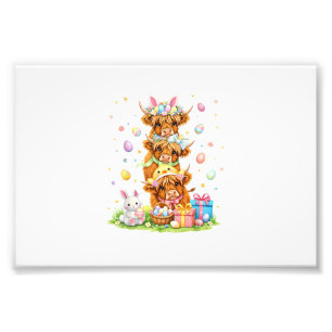 Coquette Western Highland Cow Easter Eggs Cute Bun Photo Print