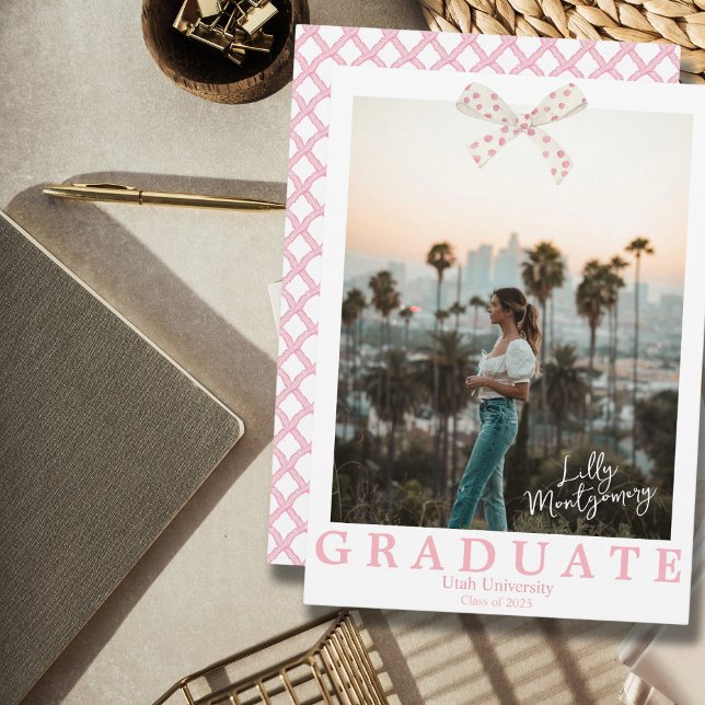 Coquette White Pink Bow Graduation Announcement (Creator Uploaded)