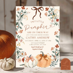 Coquette Wildflower Pumpkin Twins Baby Shower  Invitation