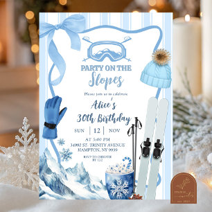 Coquette Winter Blue pastel Ski birthday Invitation