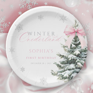 Coquette Winter Onderland First Birthday Paper Plate