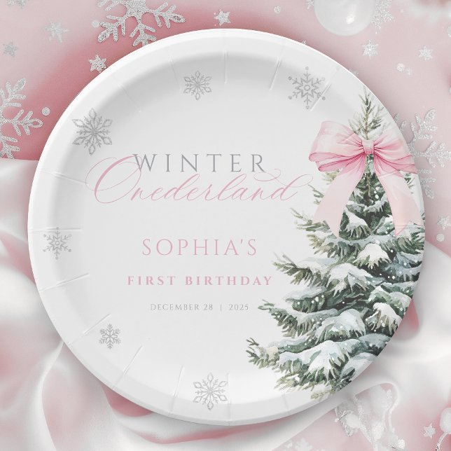 Coquette Winter Onderland First Birthday Paper Plate (Creator Uploaded)