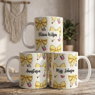 Coquette Yellow Pencil Ribbon School Teacher Name Coffee Mug