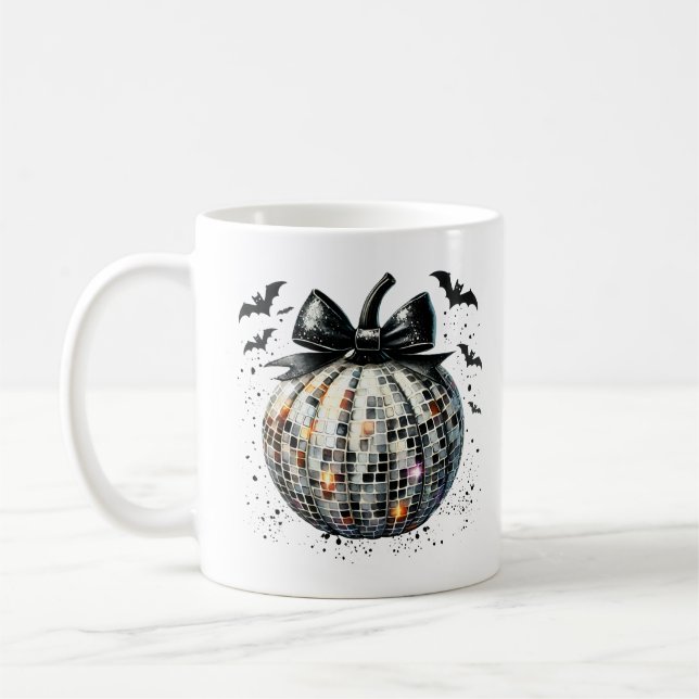 Coquettish Disco Ball Pumpkin Black Bow Tri-Blend  Coffee Mug (Left)