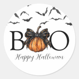 Coquettish Halloween Boo Pumpkin Bats Black Bow  Classic Round Sticker