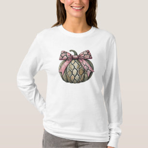 Coquettish Halloween Snake Skin Pumpkin Pink Bow  T-Shirt