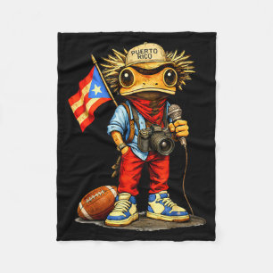 Coqui Frog Puerto Rico Flag Puerto Rican Football  Fleece Blanket