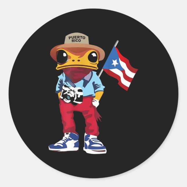 Coqui Frog Puerto Rico Flag Taino Boricua Hispanic Classic Round Sticker (Front)