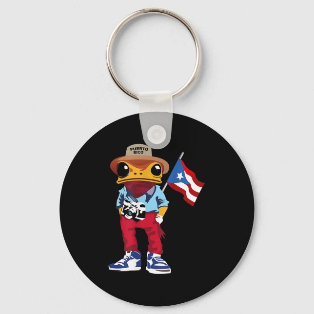 Coqui Frog Puerto Rico Flag Taino Boricua Hispanic Key Ring (Front)