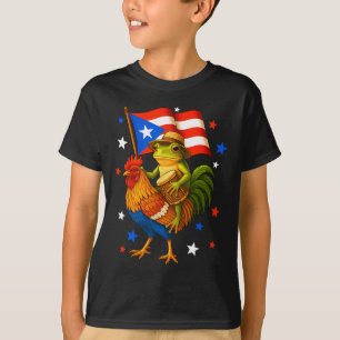 Coqui Frog Riding Chicken And Drum Boricua Flag Pu T-Shirt