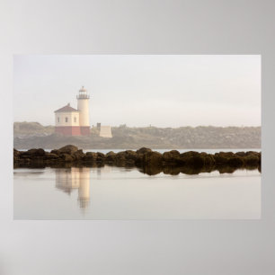 Coquille River Lighthouse in morning fog Poster