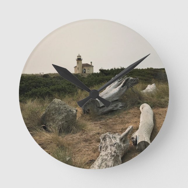Coquille River Lighthouse, OR Round Clock (Front)
