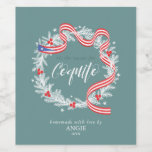 Coquito Christmas Wreath Wine Label<br><div class="desc">Coquito label with a christmas wreath and puerto rican flag ribbon.</div>