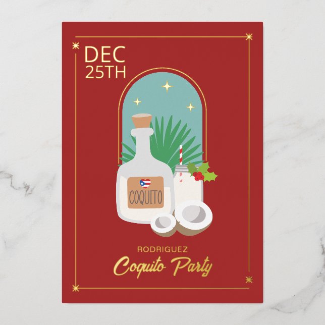 Coquito Holiday Party Foil Invitation (Front)