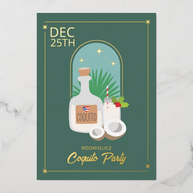 Coquito Holiday Party Foil Invitation (Front)