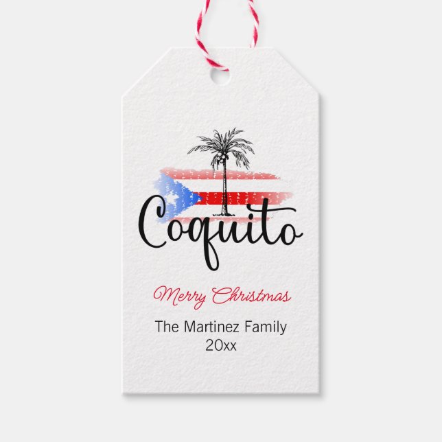 Coquito Merry Christmas Flag Palm Tree Gift Tag (Front)