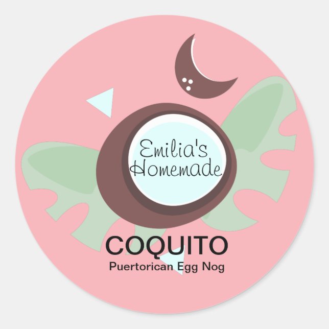 Coquito Recipe Drink Coconut Egg Nog Classic Round Sticker (Front)