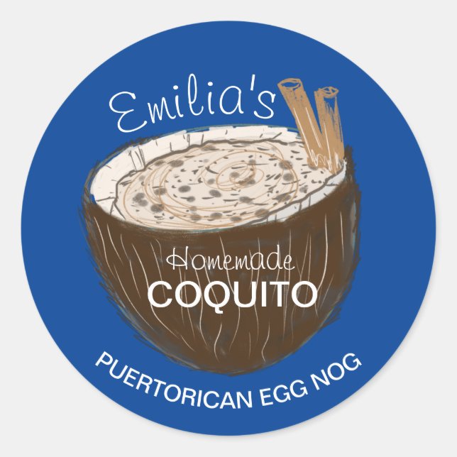 Coquito Recipe Drink Coconut Shell Egg Nog  Classic Round Sticker (Front)