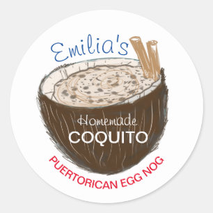 Coquito Recipe Drink Coconut Shell Hand Drawn Classic Round Sticker