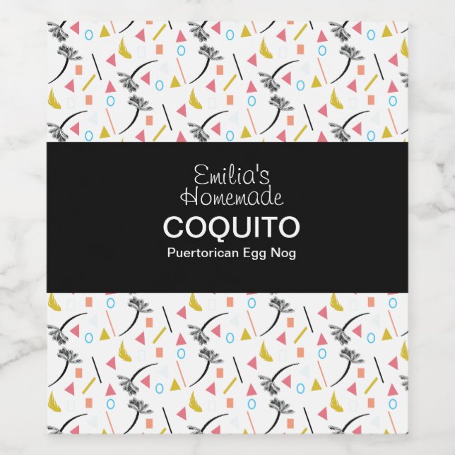 Coquito Recipe Drink Palm Trees Modern Egg Nog Wine Label (Single Label)