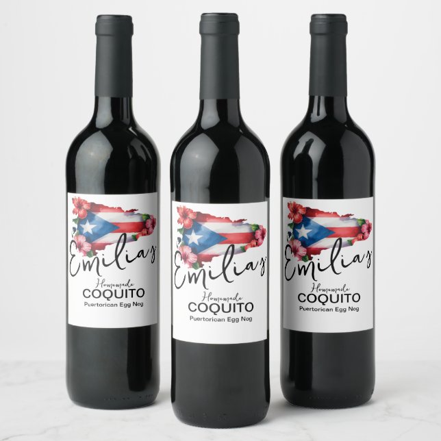 Coquito Recipe Egg Nog Drink Wine Label (Bottles)
