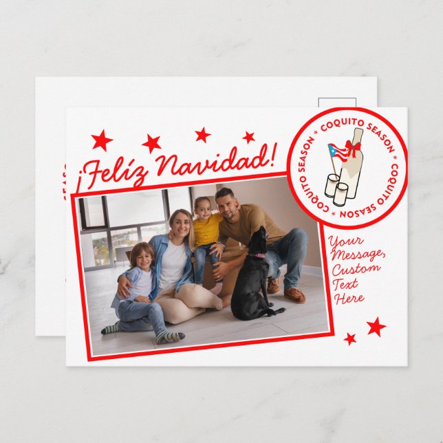 Coquito Season Bottle Custom Photo Text Holiday Postcard (Front/Back)