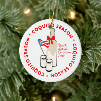 Coquito Season Bottle Puerto Rico Custom Text Ceramic Tree Decoration