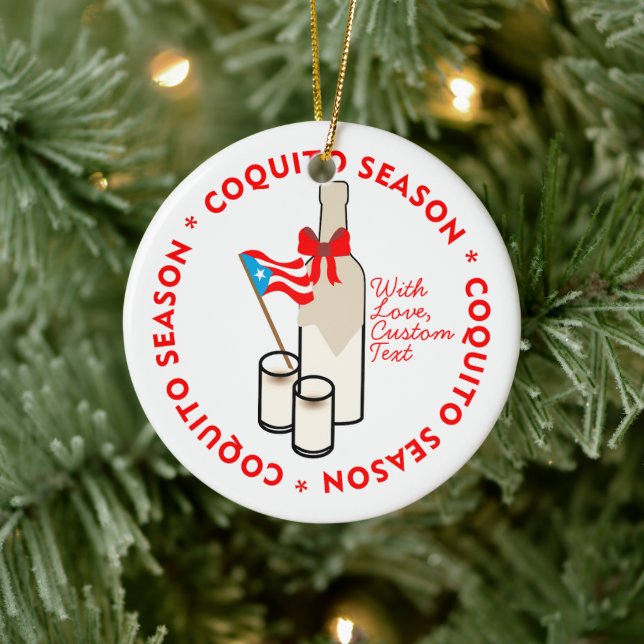 Coquito Season Bottle Puerto Rico Custom Text Ceramic Tree Decoration (Tree)