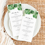 CORA Modern Tropical Beach Palm Leaf Destination Menu<br><div class="desc">This menu features tropical watercolor palm leaves and an elegant script font. This menu is perfect for your destination wedding,  beach bachelorette,  gender neutral tropical baby shower or any other event. Easily edit *most* wording to meet your needs.</div>