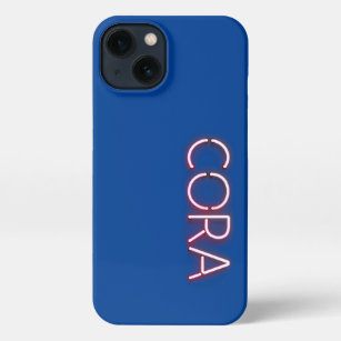 Cora name in glowing neon lights novelty. iPhone 13 case