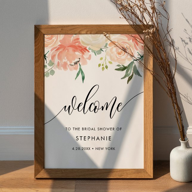 CORA Peach Floral Bridal Shower Welcome Poster (Creator Uploaded)