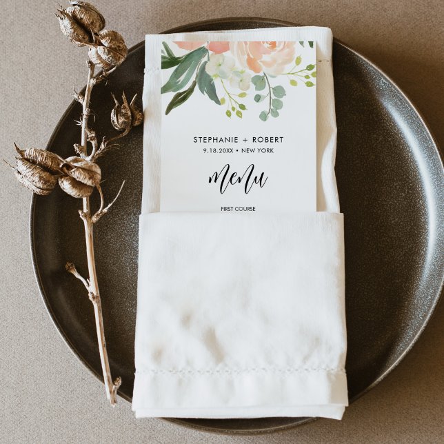 CORA Peach Floral Wedding Menu Card (Creator Uploaded)