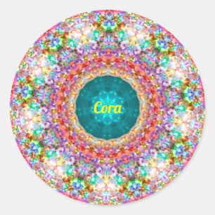 CORA ~ Sweet Floral Pattern ~ Personalised ~  Classic Round Sticker