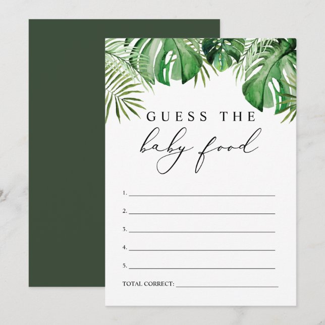 CORA Tropical Baby Food Baby Shower Game Card (Front/Back)