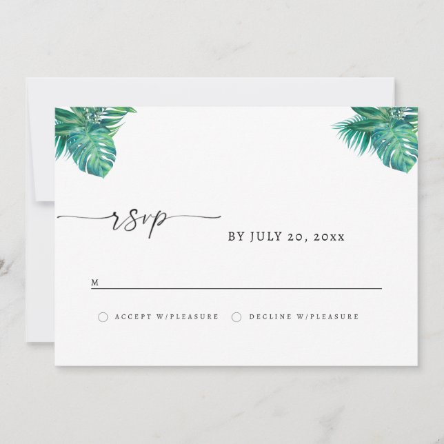 CORA Tropical Beach Leaf RSVP  Save The Date (Front)