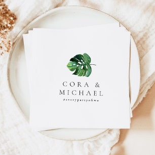 CORA Tropical Beach Palm Leaf  Destination Wedding Napkin