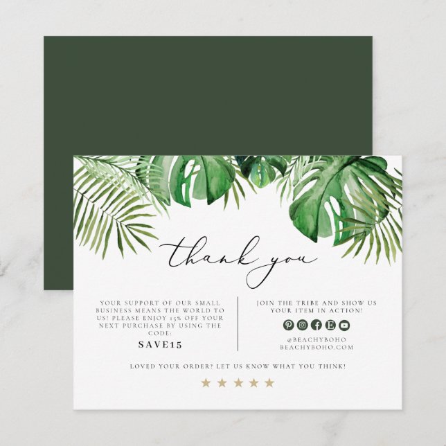 CORA Tropical Beach Palm Small Business Thank You  Invitation (Front/Back)